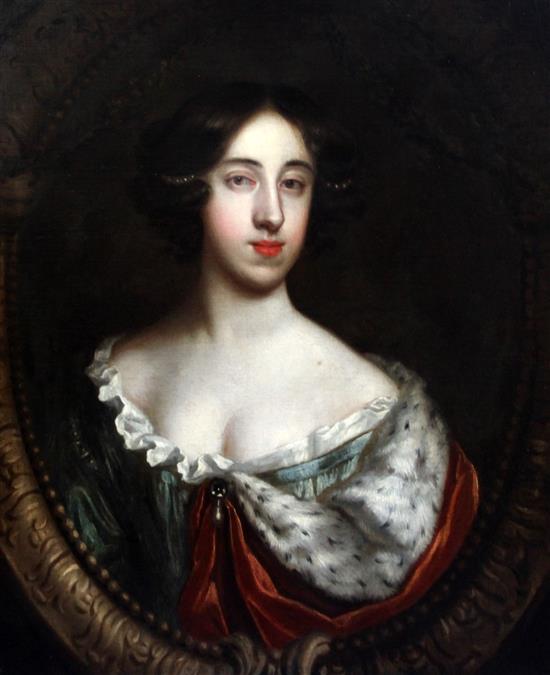 Follower of Michael Dahl (Swedish, 1659-1743) Portrait of a lady in an ermine-trimmed robe, 30 x 25in.